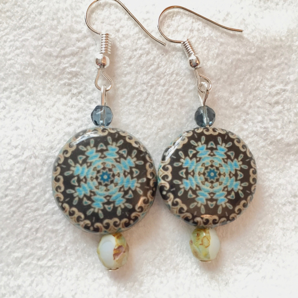 Decoupaged floral-patterned earrings